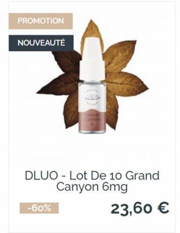 PROMOTION  NOUVEAUTÉ  DLUO Lot De 10 Grand Canyon 6mg  23,60 €  -60%  CANTON 