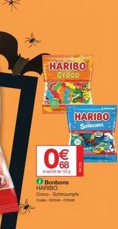 haribo croco  €  68  le sachet de 120 g  i bonbons haribo  croco-schtroumpfs codes: 033348-076500  haribo  schronis  tva 20%  partager 
