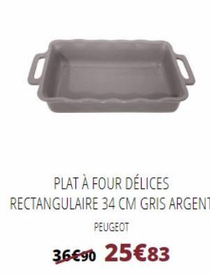 PLAT À FOUR DÉLICES  RECTANGULAIRE 34 CM GRIS ARGENT  PEUGEOT  36€90 25€83 