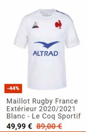-44%  ALTRAD  Maillot Rugby France Extérieur 2020/2021 Blanc Le Coq Sportif 49,99 € 89,00 € 