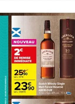 nouveau  2€  de remise immediate  25%  lel:37€  23%  le l: 3434 €  aberlour  distillery  scotch whisky single malt forest reserve aberlour  10 ans d'age, 40% vol. 70 d  aberlour  distillery  10  la 
