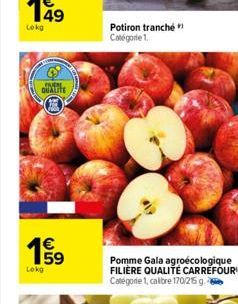 (SEO)  €  63  Lokg  Potiron tranché Catégorie 1.  Pomme Gala agroécologique FILIÈRE QUALITÉ CARREFOUR Catégorie 1, calibre 170/25 g. 