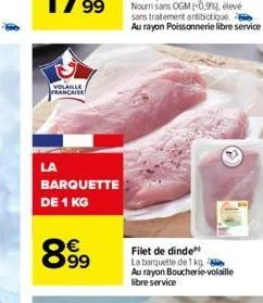 volaille francaise  la  barquette de 1 kg  8.99  ⓡ  filet de dinde  la barquette de 1 kg  au rayon boucherie-volaille libre service 