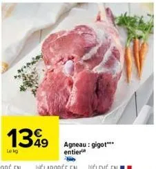 1349  le kg  agneau: gigot*** entier 