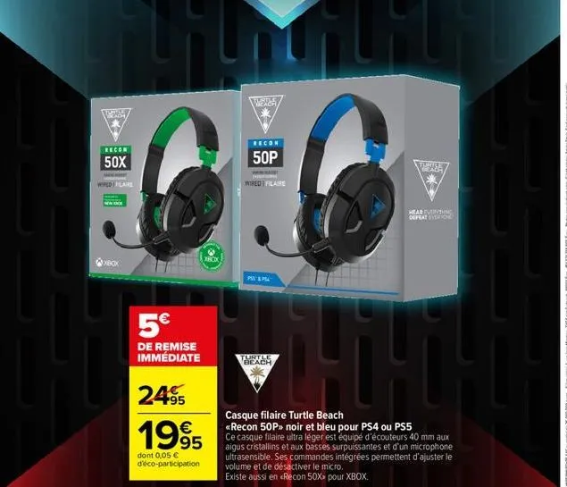 towns  recon  50x  wired flaire  xbox  5€  de remise immédiate  249  1995  dont 0,05 € d'éco-participation  xbox  was  recon  50p  wired filaire  pas & pa  turtle beach  tunter beach  hear eventing de