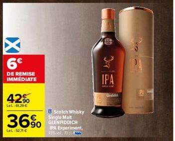 6€  DE REMISE IMMÉDIATE  42%  LeL:61,29 €  36%  LeL:52.71 €  8 Scotch Whisky Single Malt  90 GLENRDDICH  IPA Experiment. 43% vol. 70 cl  IPA  Gedd 