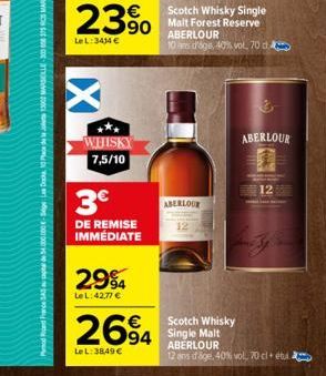 de France SAS au capital de 54000000-Siege LD 10 Place de 13000 MARSELLE-300 658 375 MARSELLE  23%  Le L: 3434 €  WHISKY 7,5/10  3€  DE REMISE IMMÉDIATE  2994  LeL:42,77 €  2694  LeL: 38,49 €  ABERLOO