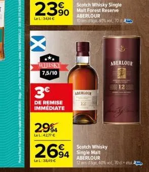 de france sas au capital de 54000000-siege ld 10 place de 13000 marselle-300 658 375 marselle  23%  le l: 3434 €  whisky 7,5/10  3€  de remise immédiate  2994  lel:42,77 €  2694  lel: 38,49 €  aberloo