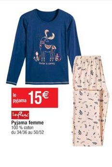 le  Pyjama 15€  influx Pyjama femme 100% coton du 34/36 au 50/52 