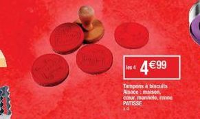 6.1  les 4  4 €99  Tampons à biscuits Alsace: maison, cœur, mannele, renne PATISSE 