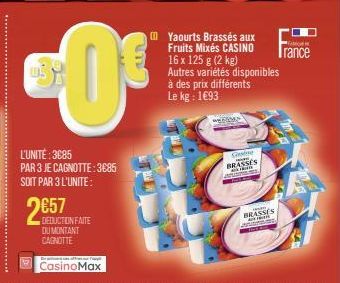 L'UNITÉ: 3085 PAR 3 JE CAGNOTTE: 3685 SOIT PAR 3 L'UNITE:  0€  2657  DEDUCTION FAITE DU MONTANT CARNOTTE  CasinoMax  000  Csine  BRASSES  BRASSES  F  Trance 