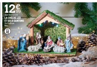 12€  dont DEEE 0,13 € LA CRÈCHE LED ET SES 8 SANTONS 12x13x20cm.  Bois 