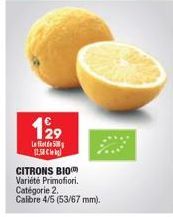 129  L  (2,58€  CITRONS BIO Variété Primofiori.  Catégorie 2.  Calibre 4/5 (53/67 mm). 