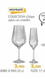 NOUVEAUTÉ  COLLECTION <<Tulipa optic» en cristallin.  2,90€  VERRE À PIED 55 cl.  2,50€  FLÜTE 17 cl. 