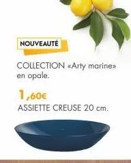 nouveauté  collection «arty marine>> en opale.  1,60€  assiette creuse 20 cm.  