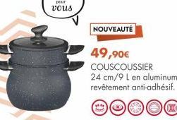 NOUVEAUTÉ  49,90€  COUSCOUSSIER  24 cm/9 L en aluminum revêtement anti-adhésif.  DOO 