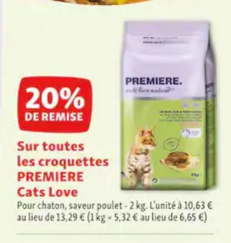 20% de remise sur toutes les croquettes PREMIERE Cats Love