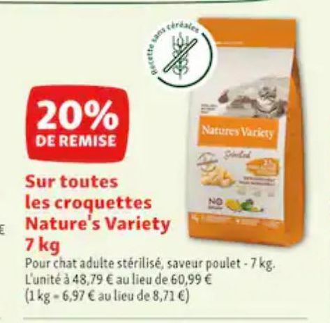 20% de remise sur toutes les croquettes Nature´s Variety 7 KG