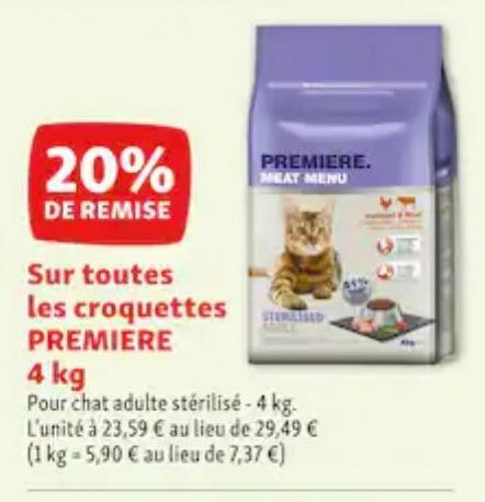 20% DE REMISE Sur toutes les croquettes PREMIERE 4 kg