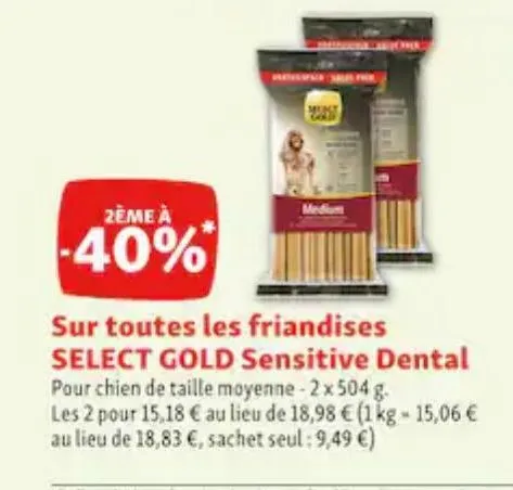2eme a -40% sur toutes les friandises select gold sensitive dental