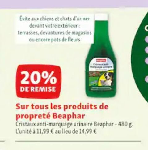 20% de remise sur tous les produits de proprete Beaphar