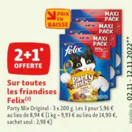 2+1 offerte sur toutes les friandises Felix