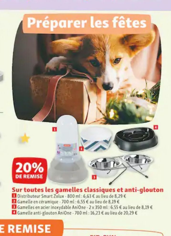 20% de remise sur toutes les gamelles classiques et anti-glouton