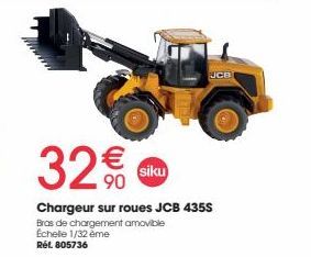 JCB  32€  siku  Chargeur sur roues JCB 435S  Bras de chargement amovible Échelle 1/32 ème Rét 805736 