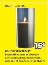 15€  BOUGIE SPEKTROLIT  En paraffine, verre et plastique. Fonctionne à piles, non incluses. Avec LED et minuterie. Ø14x H28cm 
