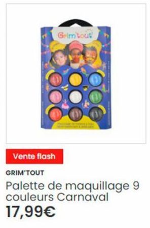 Vente flash  Grim'tout  GRIM'TOUT  Palette de maquillage 9  couleurs Carnaval  17,99€ 