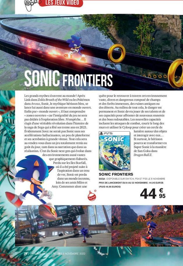 SONIC FRONTIERS  Les grands mythes s'ouvrent au monde! Après Link dans Zelda Breath of the Wild ou les Pokémon dans Arceus, Sonic, le mythique hérisson bleu, se lance lui aussi dans une aventure en mo