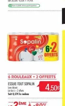 sepalin love  6 rouleaux + 2 offerts  essuie-tout sopalin love décoré  lot de 6+2 offerts  soit 0,57€ le rouleau  6-2  offerts  4,50€ 
