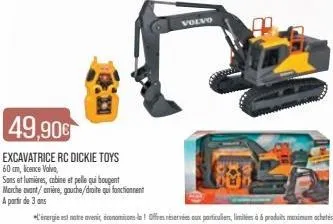 49,90€  excavatrice rc dickie toys  60 cm, licence volvo,  volvo 