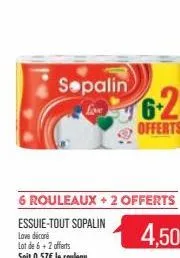 sepalin love  6 rouleaux + 2 offerts  essuie-tout sopalin love décoré  lot de 6+2 offerts  soit 0,57€ le rouleau  6-2  offerts 