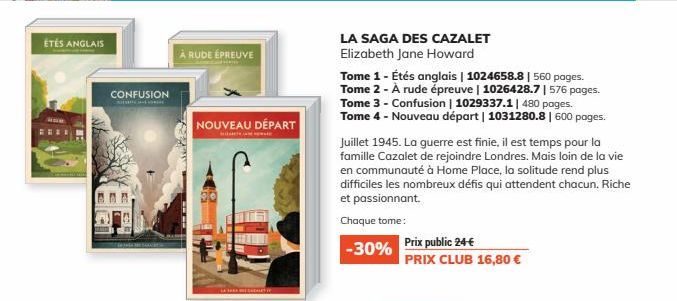 ÉTÉS ANGLAIS  CONFUSION  DATALANES  serey  À RUDE ÉPREUVE  NOUVEAU DÉPART  LA SAGA DES CAZALET Elizabeth Jane Howard  Tome 1 - Étés anglais | 1024658.8 | 560 pages. Tome 2 - À rude épreuve | 1026428.7