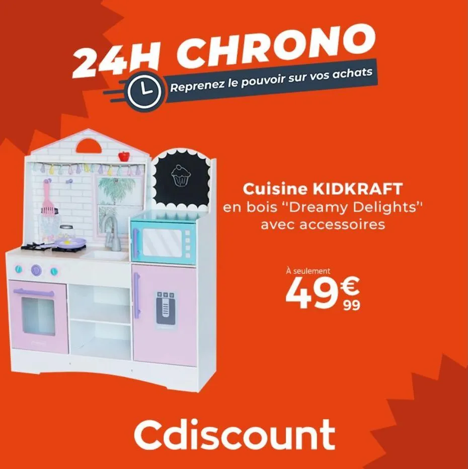 11!!!  24h chrono  reprenez le pouvoir sur vos achats  di  cuisine kidkraft en bois "dreamy delights" avec accessoires  à seulement  49€  cdiscount  