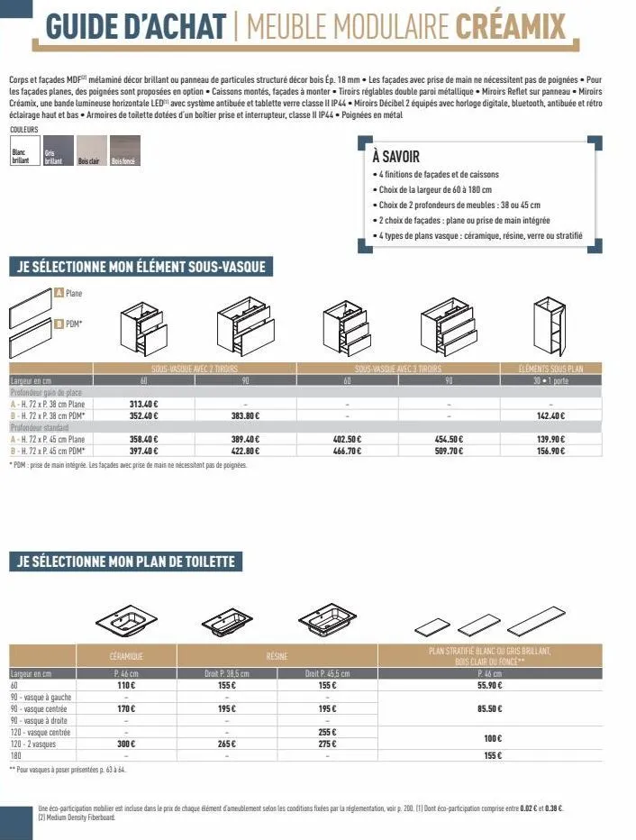 guide d'achat | meuble modulaire créamix  corps et façades mdf mélaminé décor brillant ou panneau de particules structuré décor bois ép. 18 mm les façades avec prise de main ne nécessitent pas de poig