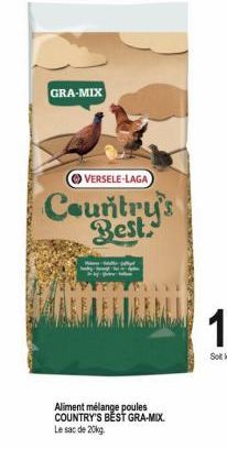 GRA-MIX  VERSELE-LAGA  Country's Best  Me p  Aliment mélange poules COUNTRY'S BEST GRA-MIX.  Le sac de 20kg. 