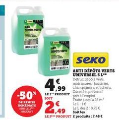 -50%  DE REMISE IMMEDIATE SUR LE PRODENT  DEPOTS VERTS  seko  ANTI DÉPÔTS VERTS UNIVERSEL 5 L.** Détruit dépôts verts moisissures, bactéries champignons et lichens, Curatif et preventif prêt à Templo 