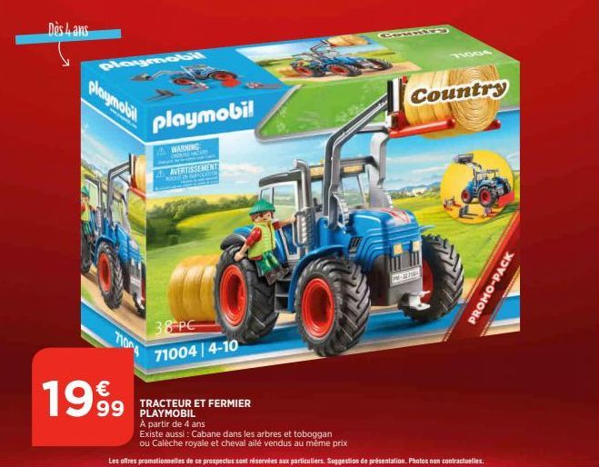 Dès 4 ans  playmobi  71004  1999  playmobil  AWARNING  AVERTISSEMENT  GERTIM  38 PC 710044-10  TRACTEUR ET FERMIER PLAYMOBIL  ANNAK  A partir de 4 ans  Existe aussi : Cabane dans les arbres et tobogga