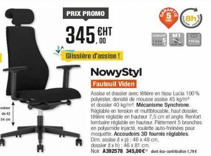 PRIX PROMO  345.  Glissière d'assise!  ЕНТ  SAMA  ANS  CONFORT M1 13245  NowyStyl  Fauteuil Viden  Assise et dossier avec têtière en tissu Lucia 100% polyester, densité de mousse assise 45 kg/m³ et do