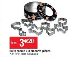 le lot 3€20  Boîte cookie + 8 emporte-pièces en fer et acier inoxydable 