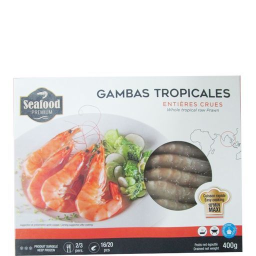 GAMBAS TROPICALES ENTIÈRES CRUES SURGELÉES