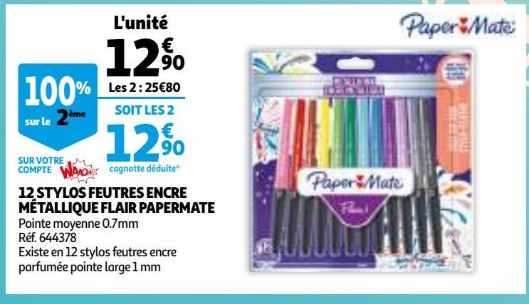 12 STYLOS FEUTRES ENCRE MÉTALLIQUE FLAIR PAPERMATE