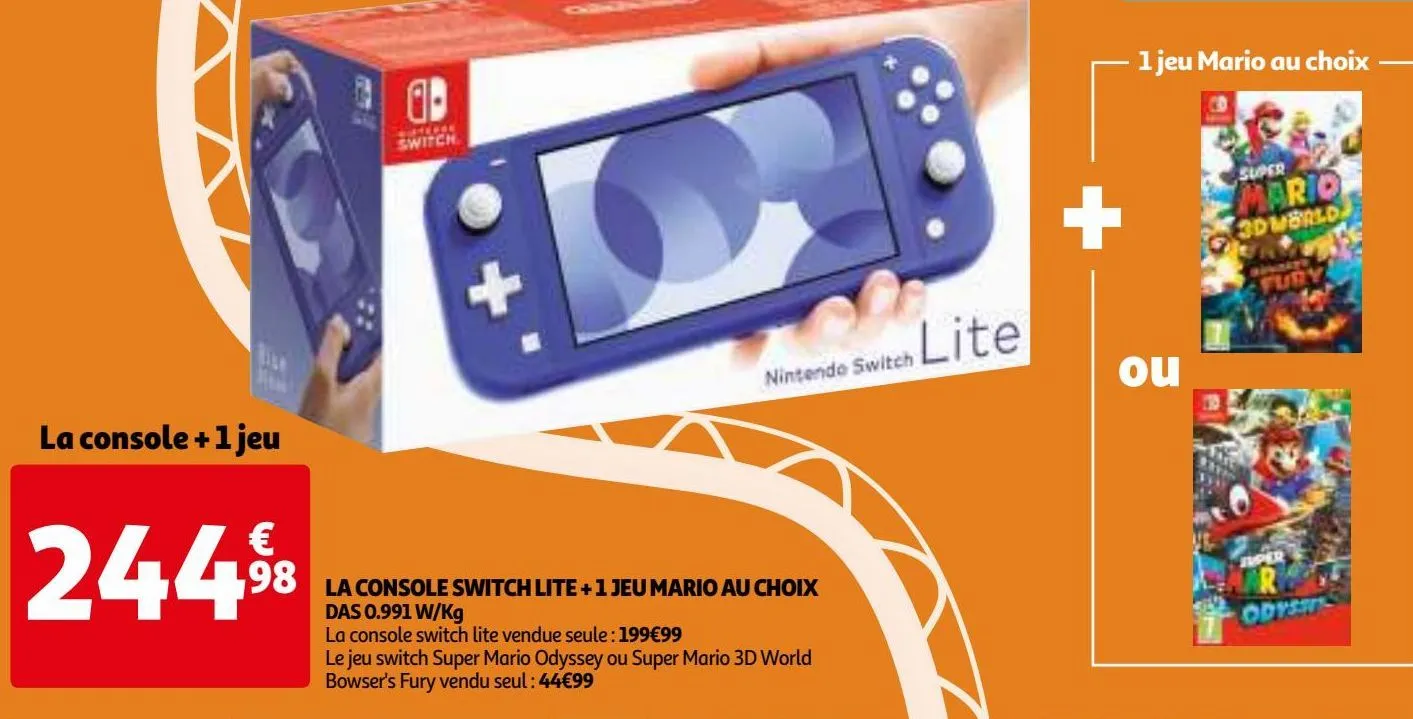 la console switch lite + 1 jeu mario au choix das 0.991 w/kg
