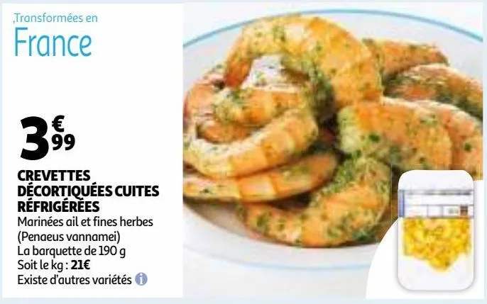crevettes décortiquées cuites réfrigérées