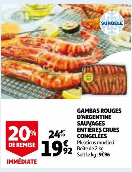 GAMBAS ROUGES D'ARGENTINE SAUVAGES ENTIÈRES CRUES CONGELÉES