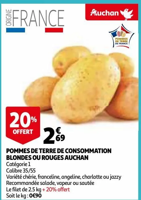 pommes de terre de consommation blondes ou rouges auchan