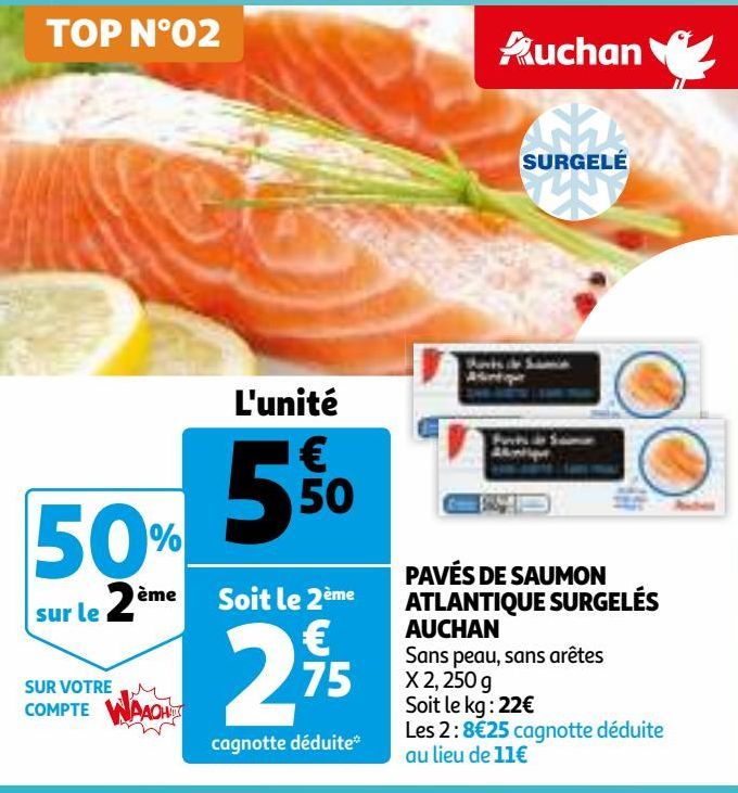 PAVÉS DE SAUMON ATLANTIQUE SURGELÉS AUCHAN