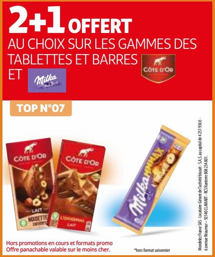 2+1 OFFERT AU CHOIX SUR LES GAMMES DES TABLETTES ET BARRES